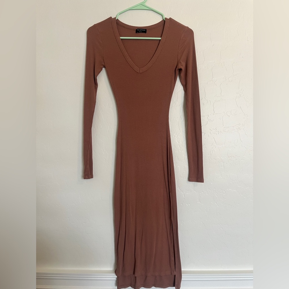 Naked Wardrobe v neck long sleeve dress